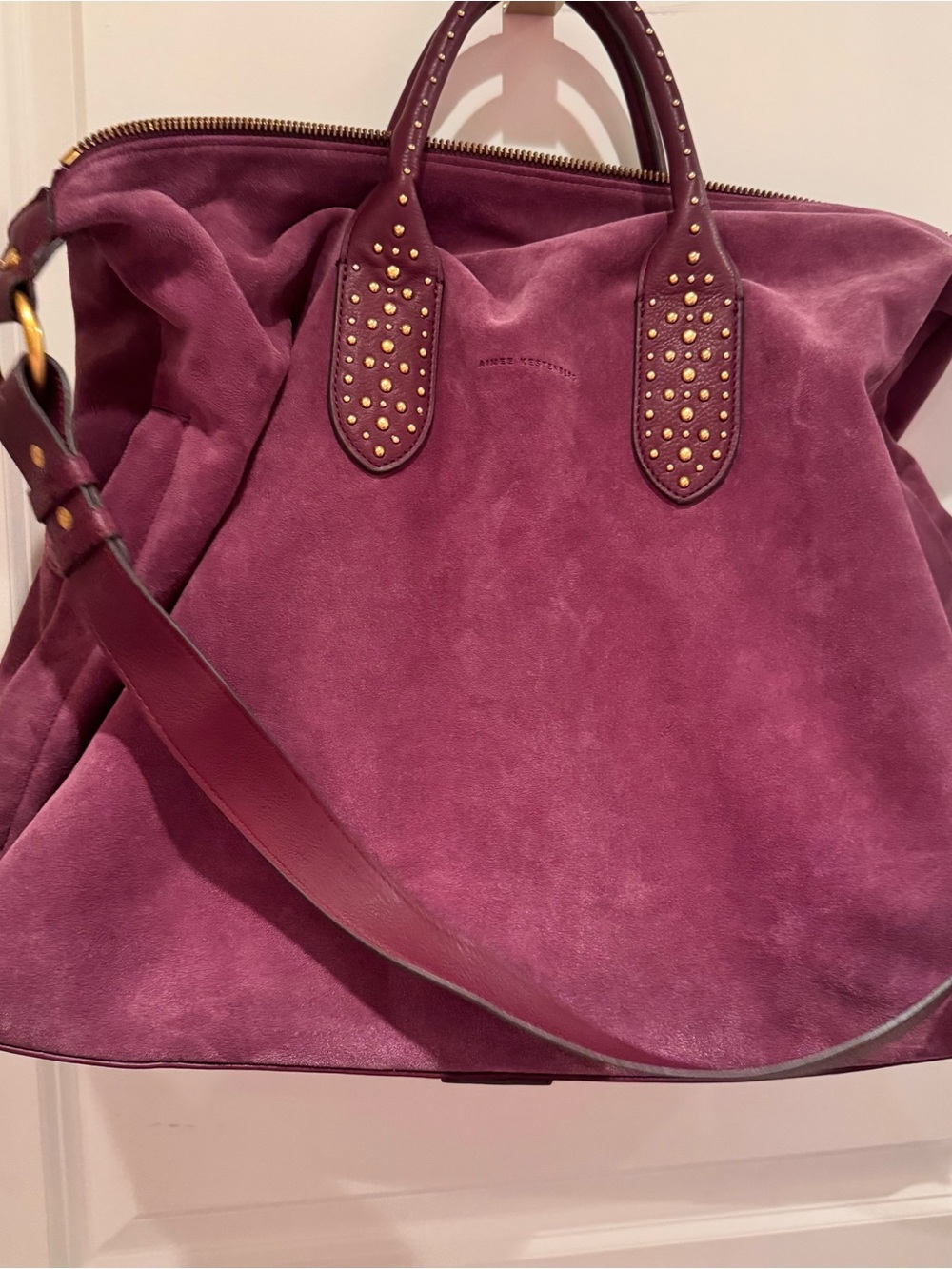 Aimee Kestenberg Plum Suede Tote with Gold Studs - Picture 3 of 5